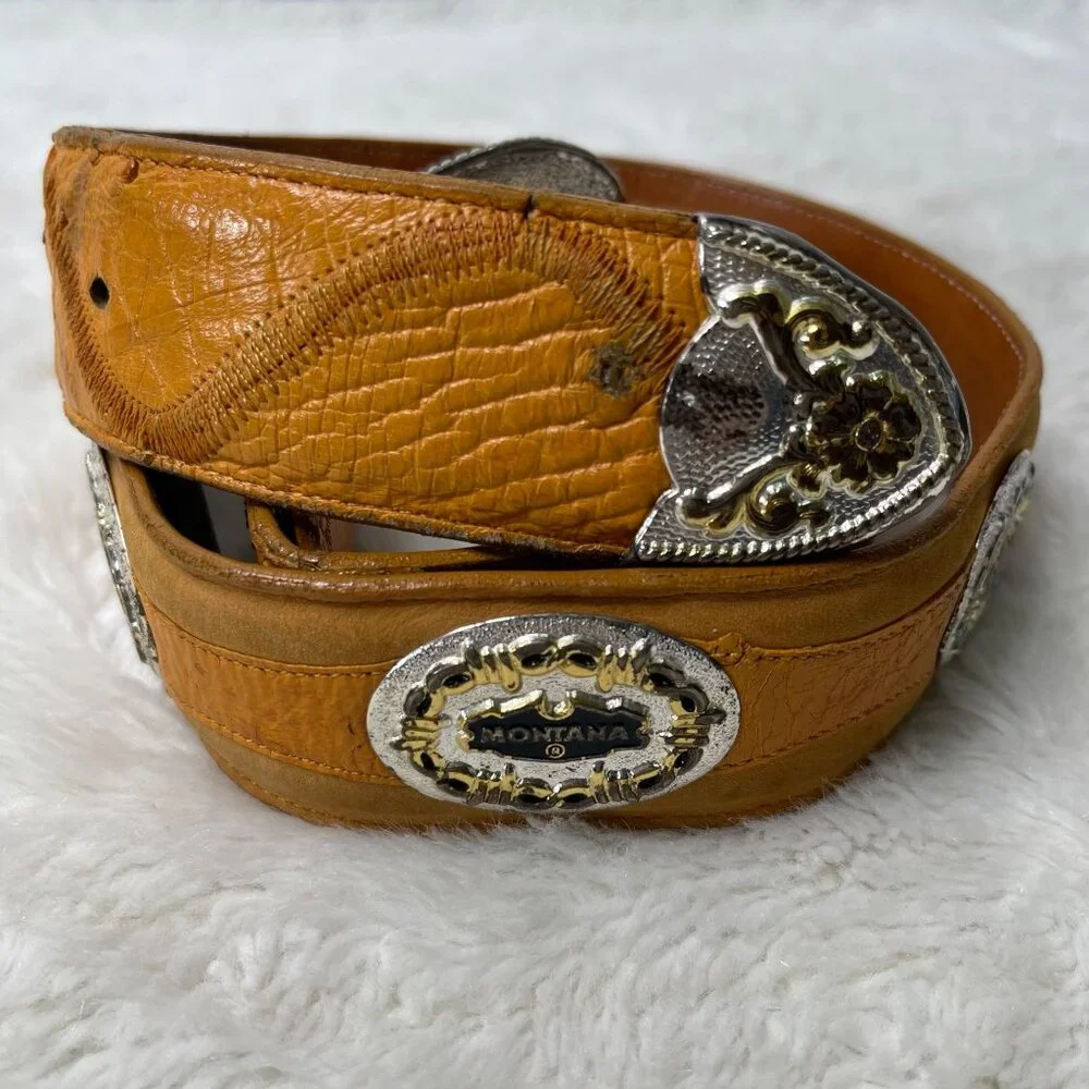 MONTANA Women's Tan Leather Cowboy Belt Size 32
